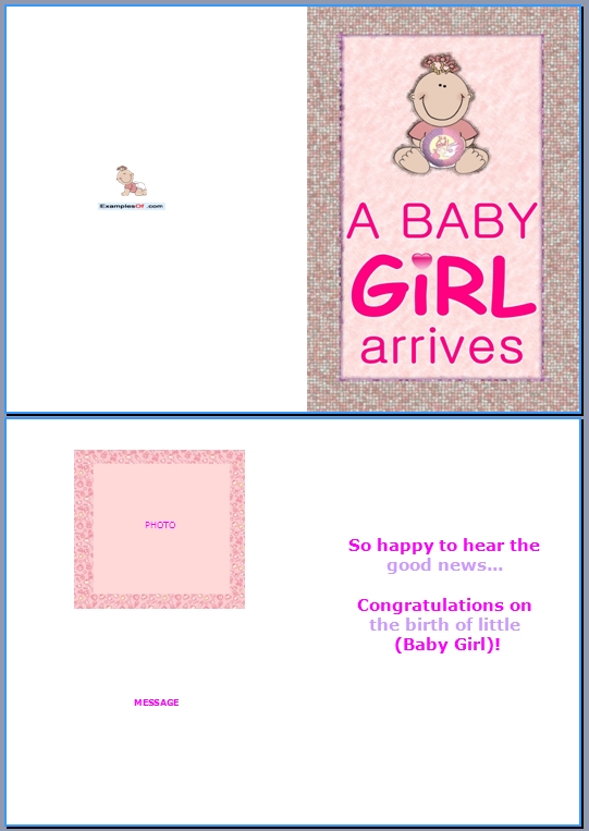 Example Baby Birth Card:A Baby Girl Arrives